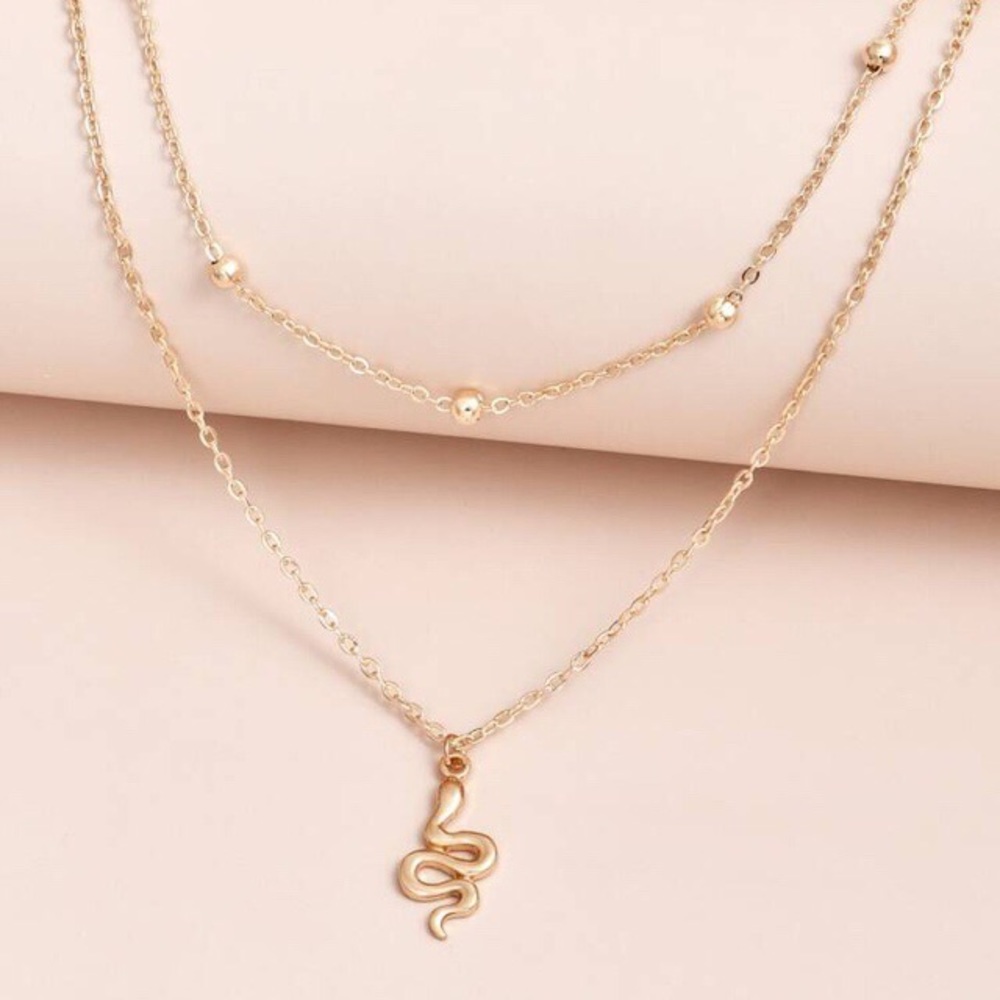 Dainty Serpentine Snake Charm Layered Necklace - Picture 5 of 5